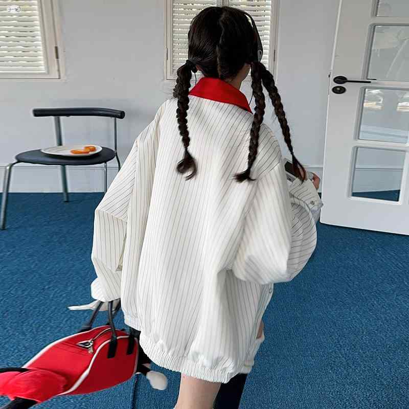 キッズ ジャケット 女の子 野球 春秋 美式 レトロ 配色 アウター 子供服 ゆったり 襟付き スポーツタイプ 短め丈 普段使い 120 130cm 140cm 150cm 160cm 170cm