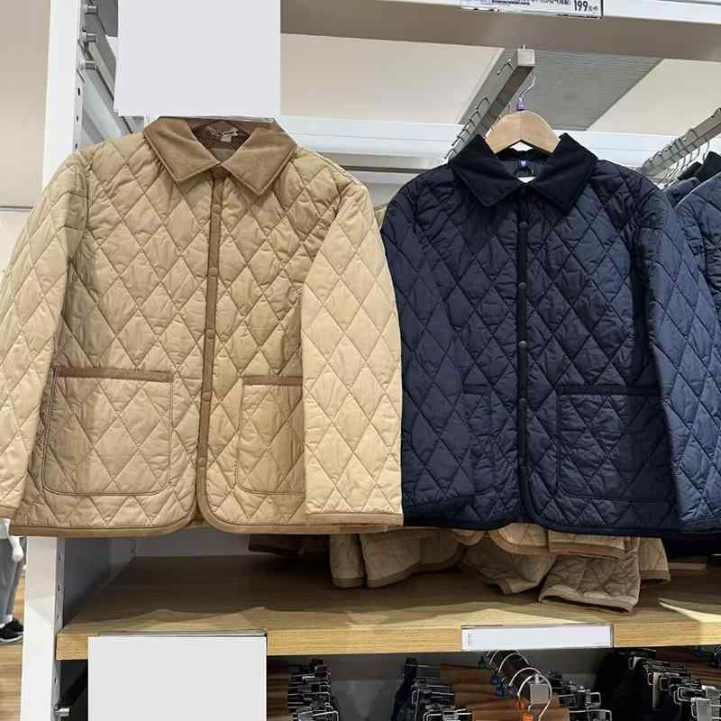 子供服 キルティングシャツ ジャケット 男女兼用 秋冬 格子柄 コットン アウター 深米色 紺色 110cm 120cm 130cm 140cm 150cm 160cm