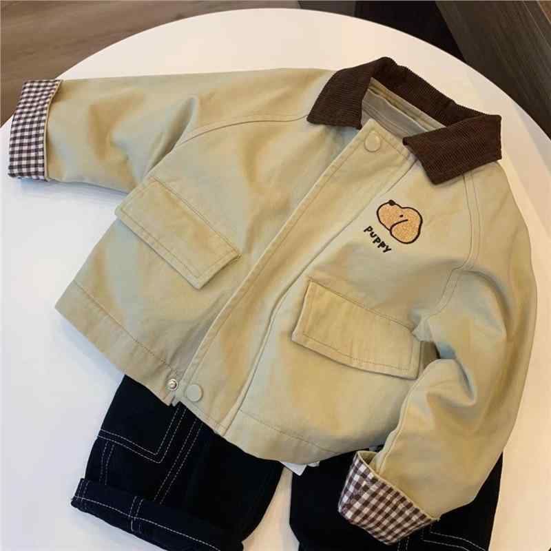 子供服 ジャケット 男の子 春秋 おしゃれ 配色 コットン アウター ベビー服 カジュアル 上着 ベージュ 90 100 110 120 130 140