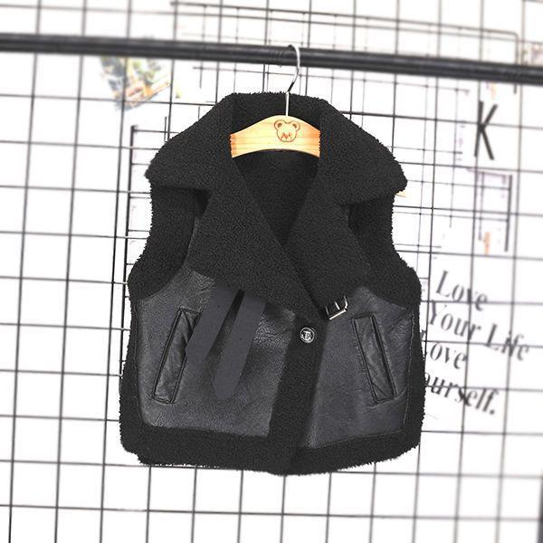 子供服 ベスト 男女兼用 秋冬 シープボア 人工皮革 ジャケット 韓国風 ベビー キッズ 防寒 アウター ブラック