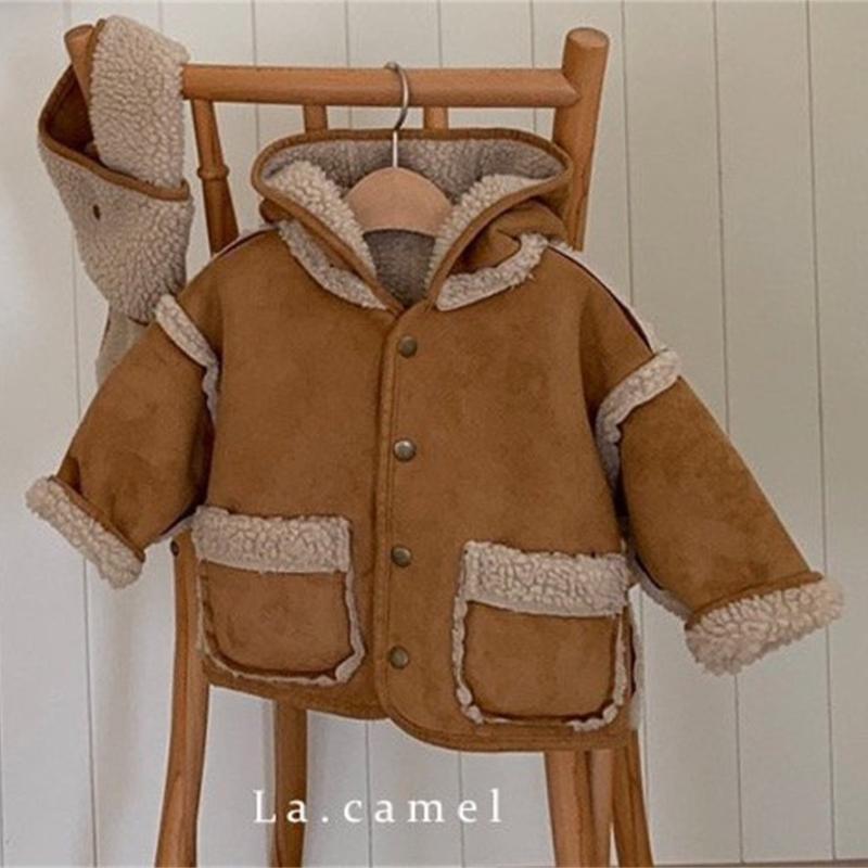 子供服 アウター ジャケット コート ベビー服 秋冬 厚手 フリース 韓国風 かわいい 乳幼児 女の子 ブラウン 無地 73CM 80cm 90cm 100cm 110cm