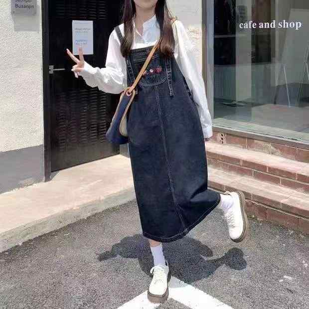 衣裳 レディース ジーンズ 前掛けスコート 馬鹿でかい大いさ A伝達ルート ゆったり 無袖 膝丈 ミモレ丈 綿織物 青碧 愛くるしげ 心地好い