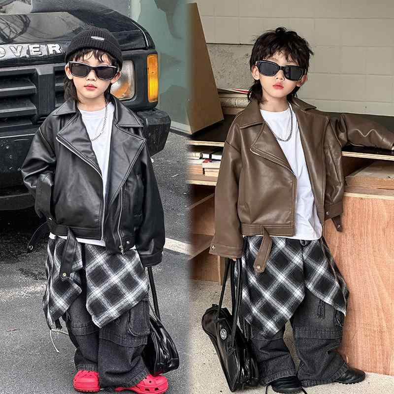 ジャケット キッズ 子供服 春秋 男の子 カジュアル ライダース PUレザー アウター ボーイズ 90cm 100cm 110cm 120cm 130cm 140cm 150cm 160cm ブラック ブラウン