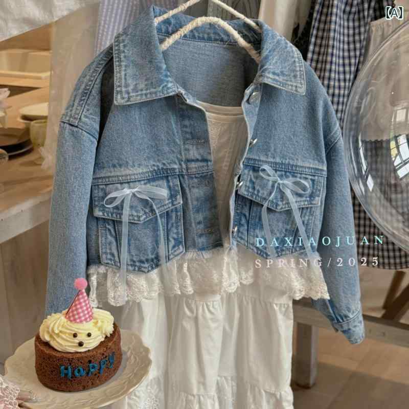 ジャケット キッズ 女の子 デニム 春物 子供服 アウター かわいい 蝶結び おしゃれ Gジャン ブルゾン 普段着 通園 通学 90cm 100cm 110cm 120cm 130cm 140cm 150cm