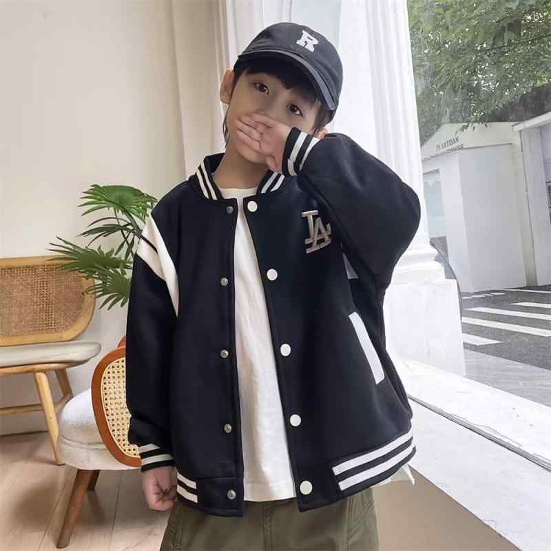子供用ジャケット キッズベースボールジャケット 春秋 子供服 男の子 女の子 おしゃれ アウター トップス 長袖 120cm 130cm 140cm 150cm 160cm 170cm ブラック