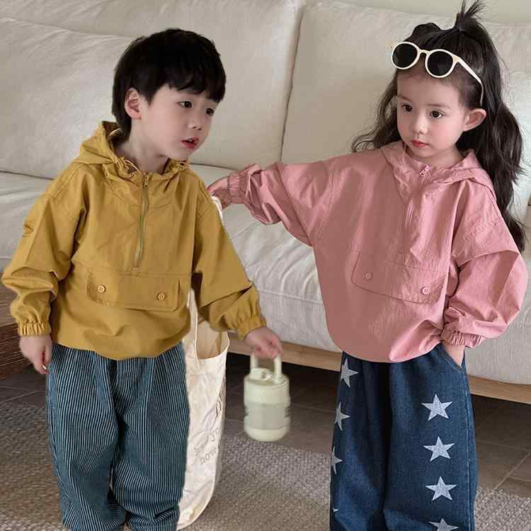 子供用アウター ジャケット 春秋 キッズ 男女兼用 フード付き 防風 ポリエステル イエロー ピンク系
