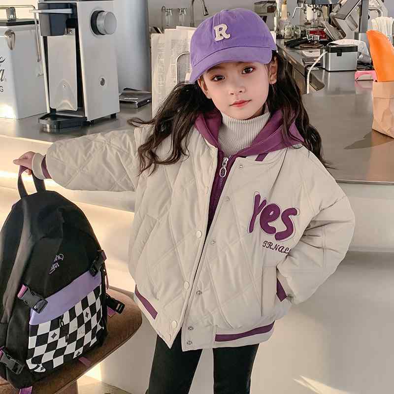 子供用綿入りジャケット 女の子 中綿入りコート フード付き キルティング加工 秋冬 厚手 ポリエステル アウター バイカラー