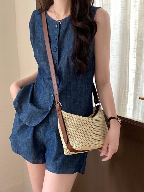 かご御徒面子 レディース ショルダーバッグ 草編み御徒面子 ハンドバック 編み込み 鞄 ホーボーバッグ 餃子型御徒面子 肩かけ 曲がったがけ 春夏 たまり場 日常使い走り 黒いこと 赤銅色