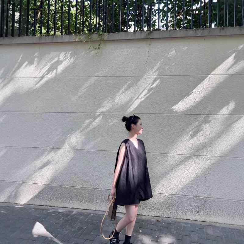 ベスト レディース Vネック 亜麻 麻 リネン ゆったり ブラック 黒 ホワイト 白 春夏|Tanzan