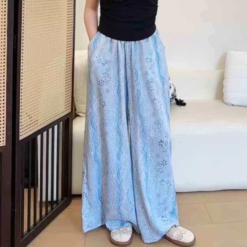 スカート レディース 9分丈 楊柳 ワイドパンツ ゆったり 快適 薄手 ウエストゴム 黒 白 花柄 アニマル柄 ドット柄 L XL XXL