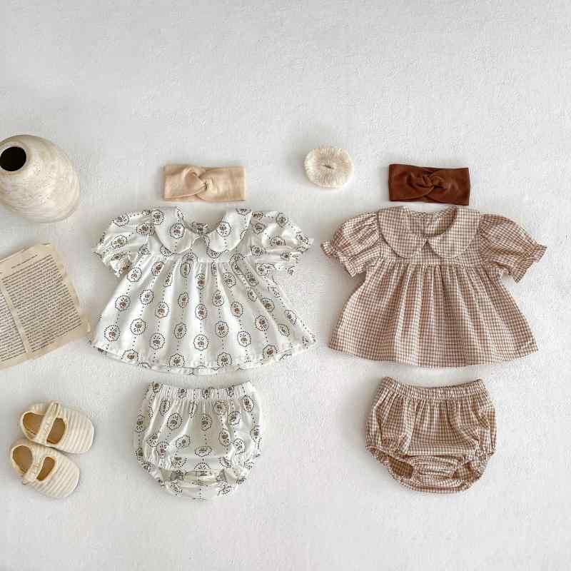 ベビー服 スカート セットアップ 春夏 半袖 トップス ブルマ 2点セット 綿100% チェック柄 かわいい おしゃれ 赤ちゃん 女の子 幼児 普段着 部屋着