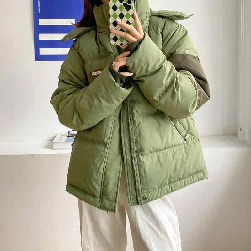 ダウンジャケット レディース メンズ ユニセックス ゆったり フード付き 切り替え 厚手 防寒 アウター カジュアル ストリート 秋冬 グリーン ブルー ブラック|Tanzan