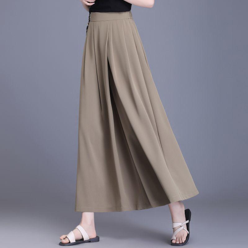 パンツ レディース 桑蚕糸 ワイドレッグパンツ 薄手 ゆったり ハイウエスト 九分丈パンツ スカート 春夏 ブラック ベージュ系 通勤着 普段使い