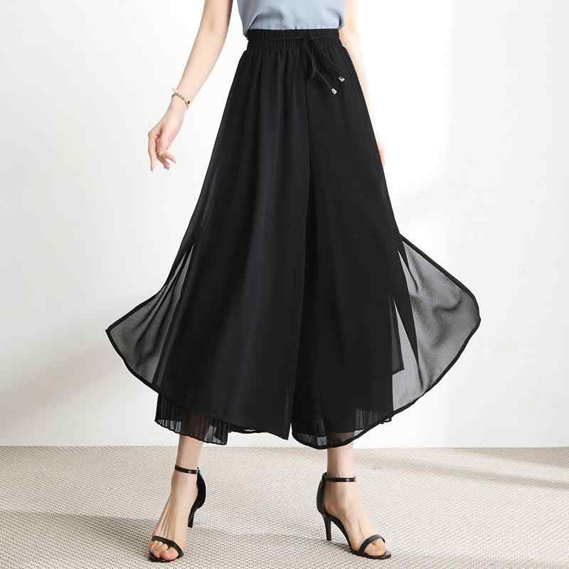 スカート レディース キュロット 春夏 シフォン ワイドレッグパンツ スカンツ ガウチョパンツ 9分丈 接触冷感 ゆったり ハイウエスト 体型カバー 文芸風 リラックス 普段使い
