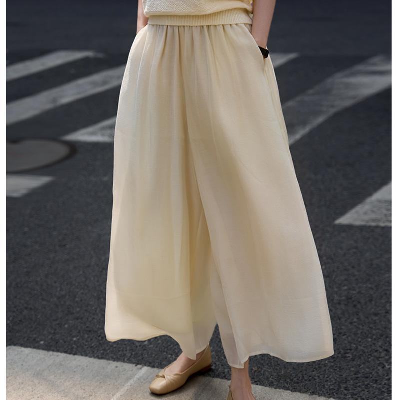 パンツ レディース 天然繊維 再生繊維 涼しい ワイドレッグ スカンツ キュロット 日系 文芸風 デザイン ミドルウエスト ロング 薄手 黒 紫 ベージュ S M L XL 普段使い 通勤