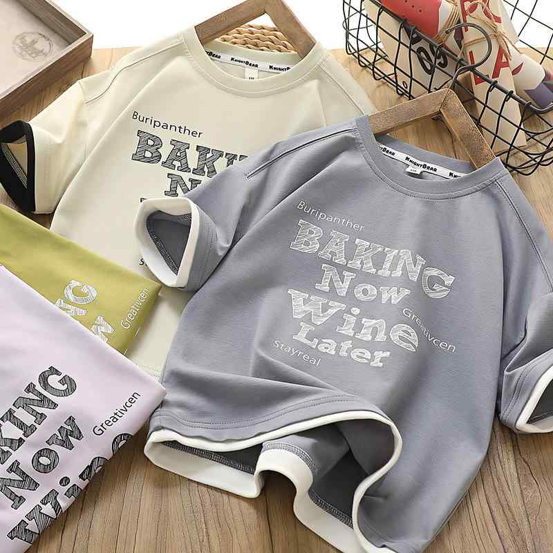 Tシャツ キッズ 男の子 子供服 半袖 トップス 夏 韓国風 バイカラー 切り替え 抗菌 吸湿速乾 普段着 グレー 緑 アイボリー 紫