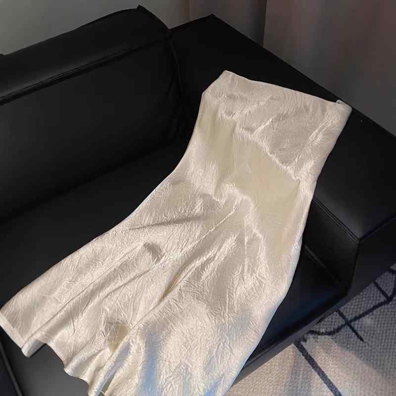 スカート レディース 春夏 中長スカート Aライン 珠光白 ポリエステル シフォン プリーツ 肌理感 通勤 きれいめ
