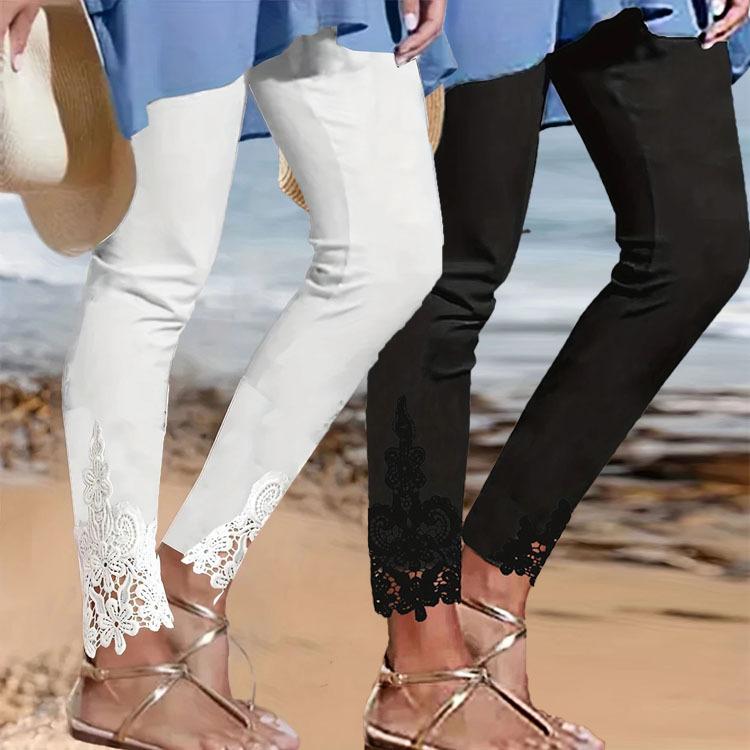 パンツ レディース レギンスパンツ レース 切り替え 9分丈 スリムパンツ スキニーパンツ 白 黒 伸縮性 快適 普段使い 通勤