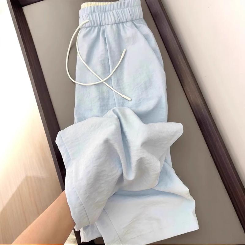 パンツ レディース 接触冷感 再生繊維 ワイドレッグパンツ 高腰 ゆったり ブルー 青 杏色 ピンク 伸縮性 リラックス 普段使い