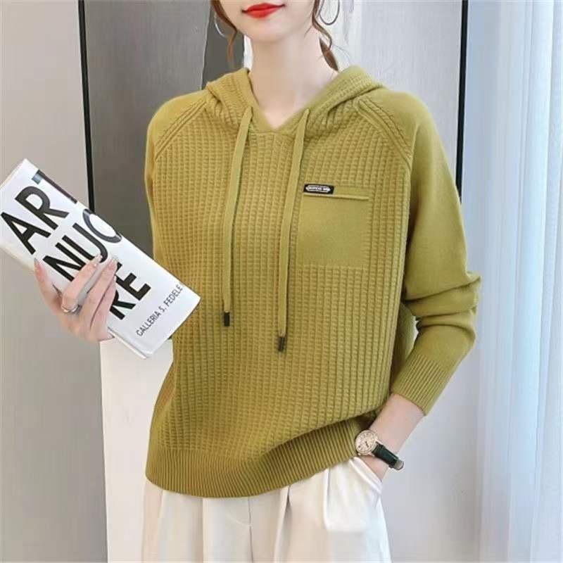 パーカー レディース ニット トップス フード付き プルオーバー 長袖 ゆったり 春秋 無地 リブ 普段使い 通勤 かわいい ミディアム丈 M L XL XXL XXXL グリーン ベージュ