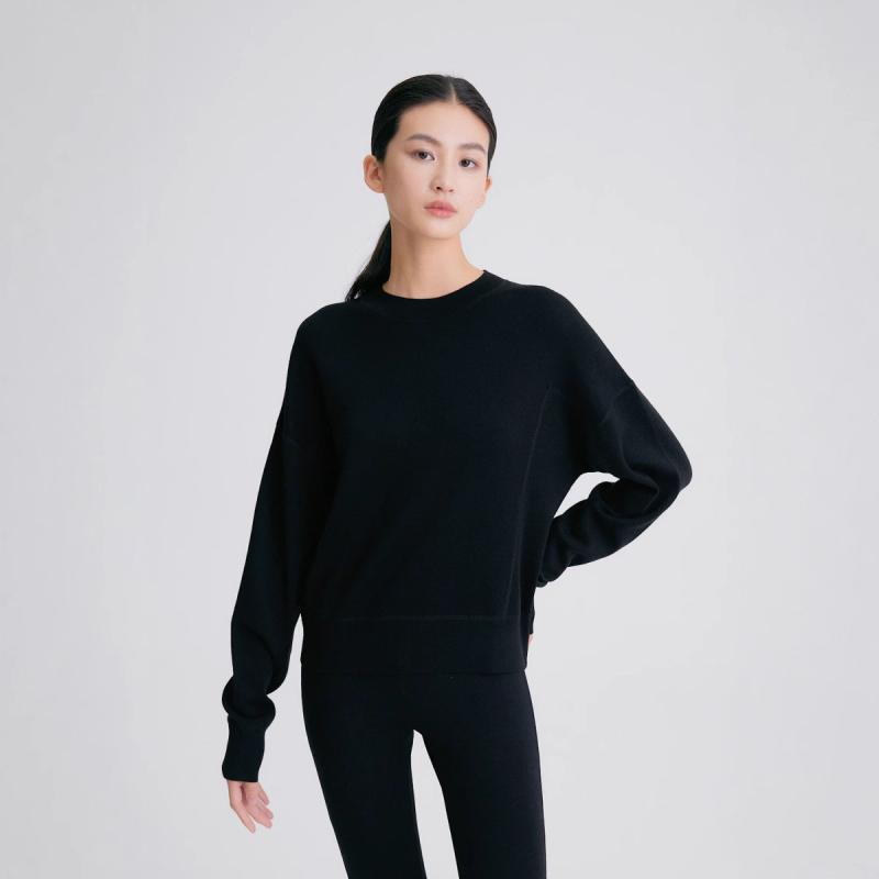 編み物 レディース 美??絨毛100% プルオーバー 黒 黒いこと ゆったり 通い 好いたらしいめ 雅びやか 高見せかけ ラウンドのど首 ティーシャツ 秋冬