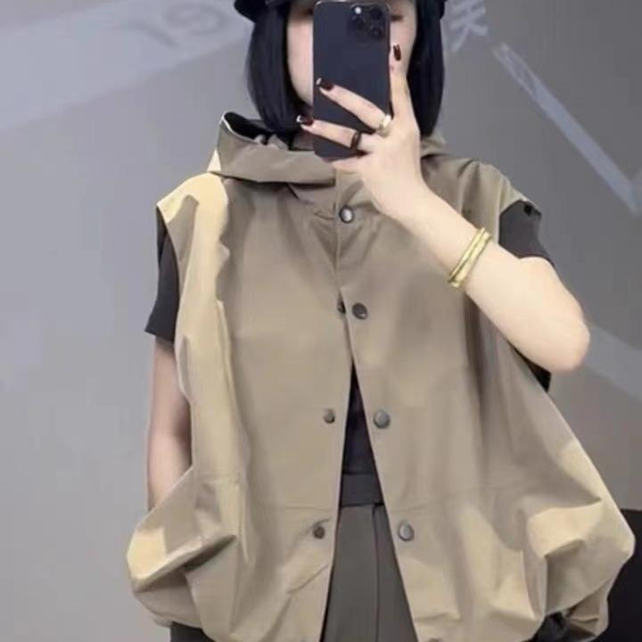 ベスト レディース ノースリーブ パーカー ゆったり カシュクール風 ポリエステル 通勤