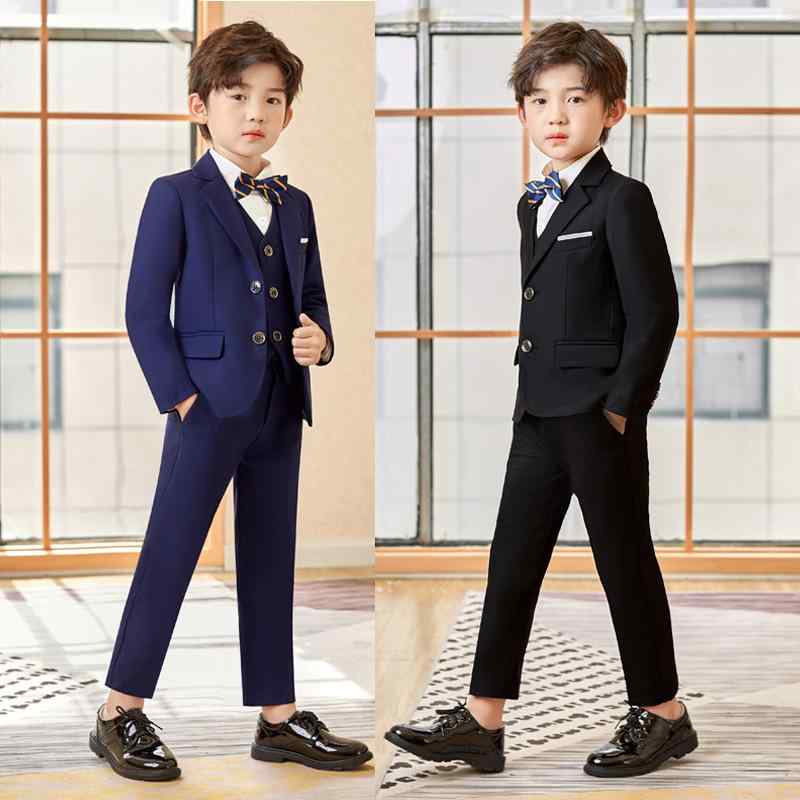 子供用フォーマルスーツ 男の子 キッズ 礼服 パンツスーツ 発表会 演奏会 結婚式 舞台衣装 4点セット 5点セット ジャケット ベスト シャツ ズボン 蝶ネクタイ付き ポリエステル 秋冬