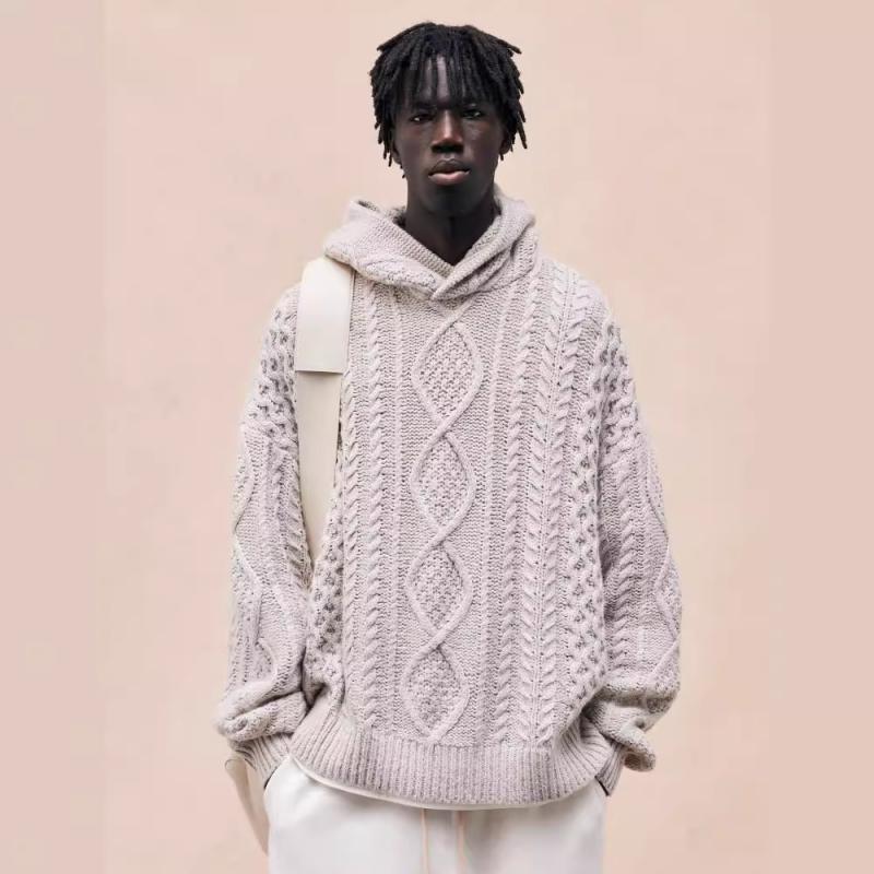 ニット メンズ パーカー ビッグシルエット 厚手 コットン トップス 男性用 春秋 高街 カジュアル 玄青ブラック 浅グレー クラウドホワイト カーキ 杏色|Tanzan