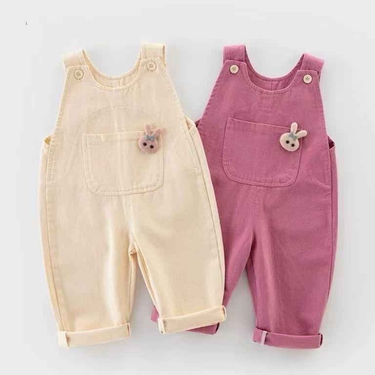子供服 サロペット 春秋 女児 長ズボン ベビー パンツ 高腰 綿 ポリエステル ピンク系 ベージュ 73CM 80cm 90cm 100cm 110cm 120cm