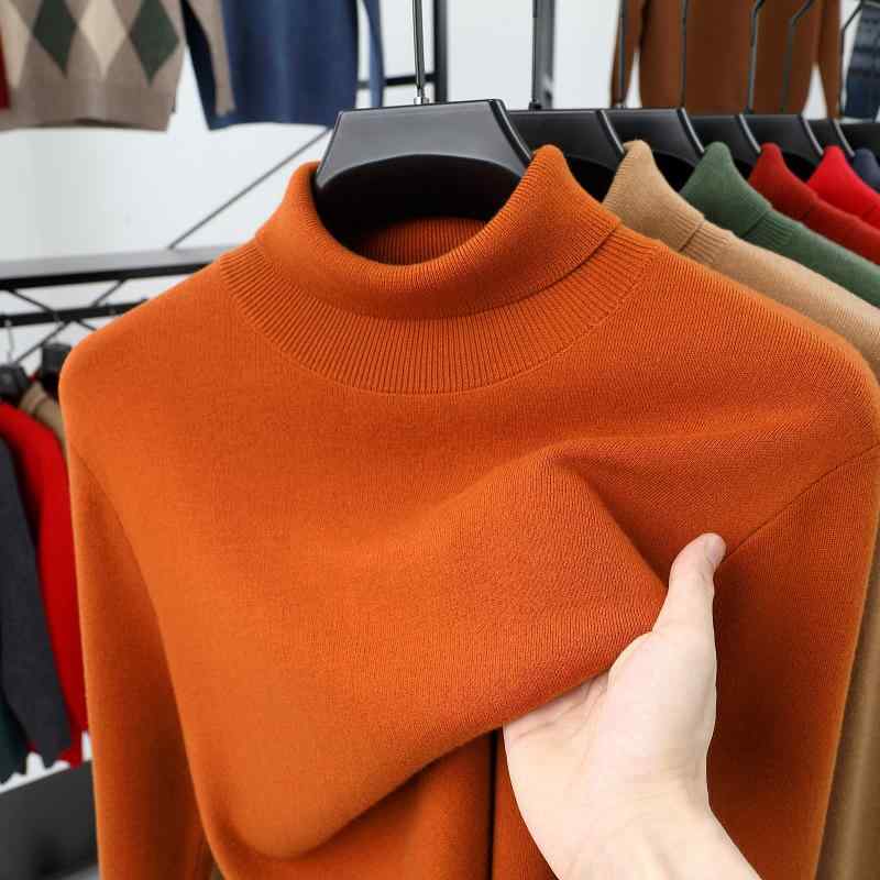 ニット メンズ ファッション 男性用 ウール100% 無地 ハイネック 厚手 リブ 長袖 トップス プルオーバー セーター カシミヤタッチ 伸縮 秋冬｜Tanzan