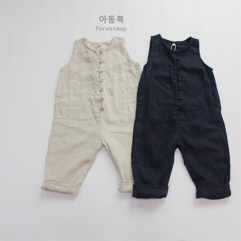 子供服 オーバーオール キッズ 男女兼用 無地 リネン ロングパンツ サロペットパンツ 夏 80cm 90cm 100cm 110cm 120cm 130cm