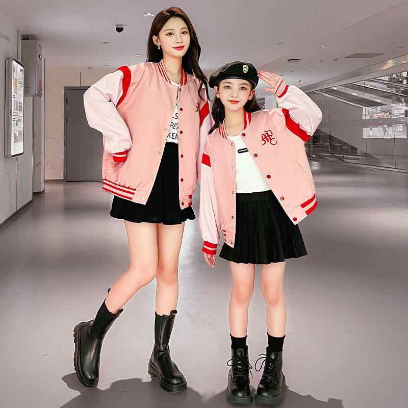ジャケット キッズ 女の子 親子ペア 刺繍入り 野球服 ジャンパー ブルゾン 春秋 かわいい 普段使い 旅行 お出かけ 110cm 120cm 130cm 140cm 150cm 160cm ピンク系