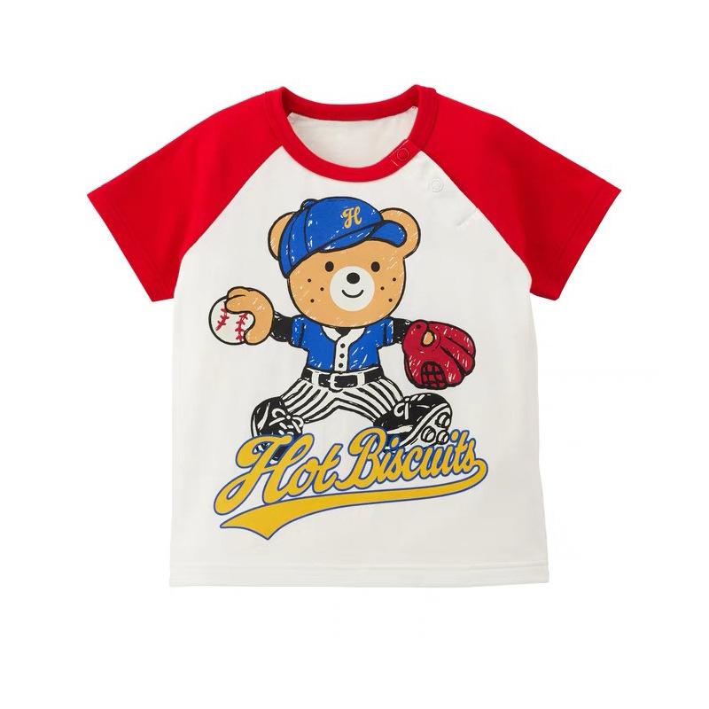 子供服 半袖Tシャツ 親子ペア 春夏 綿100％ カットソー トップス かわいい 野球帽 ベア柄 ボーイズ ガールズ 普段着 80cm 90cm 100cm 110cm 120cm 130cm 140cm