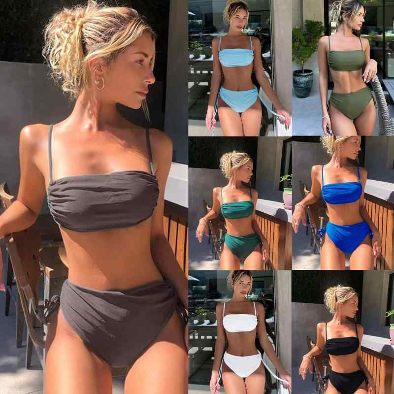 水着 レディース ビキニ セット シンプル 無地 セクシー スタイル ビーチ 海水浴 プール 高弾性 体系カバー グリーン ブラック ブルー ホワイト