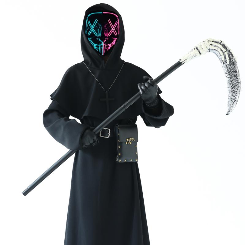 ハロウィン コスチューム メンズ 子供用 発光 マスク 衣装 ケープ ショール 服 大人用 ホラー 道具 セット｜Tanzan