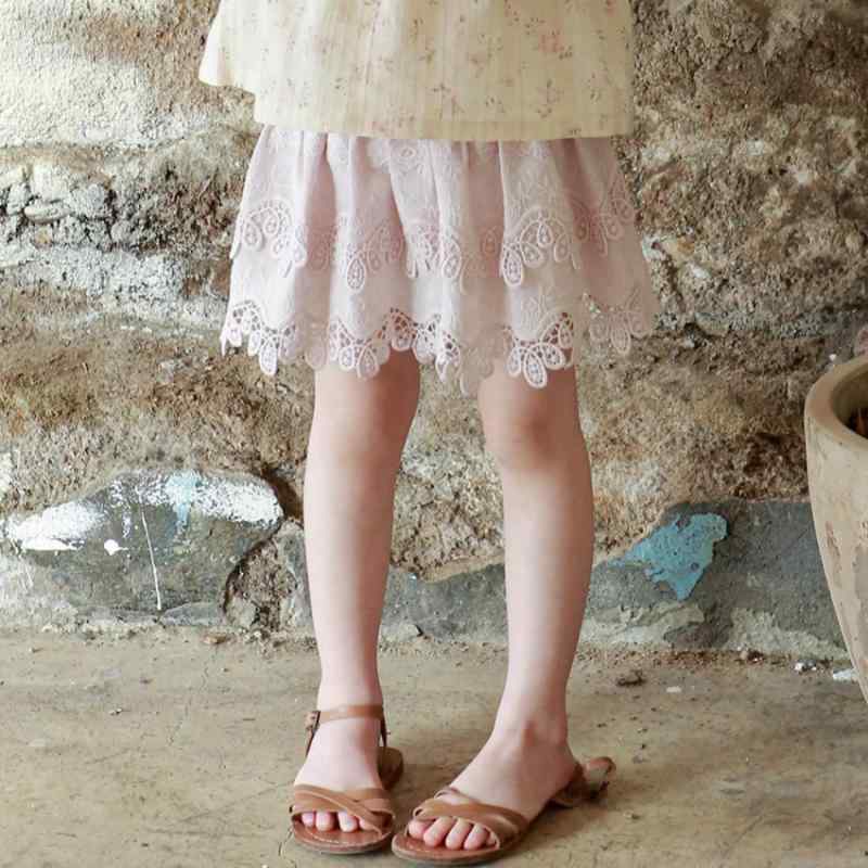 子供服 パンツ付きスカート 女の子 膝上丈 ショートパンツ レース フリル 春夏 かわいい おしゃれ コットン100% 90 100 110 120 130 140 150 ピンク系 ブラウン系