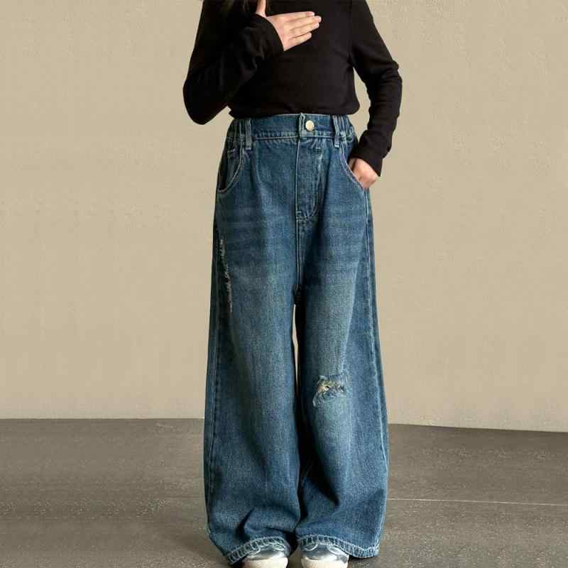 子供用ジーンズ 女の子 デニム ロングパンツ 春秋 B品 中大子供服 破れ加工 韓国風 普段着 ミディアムウエスト 110cm 120cm 130cm 140cm 150cm