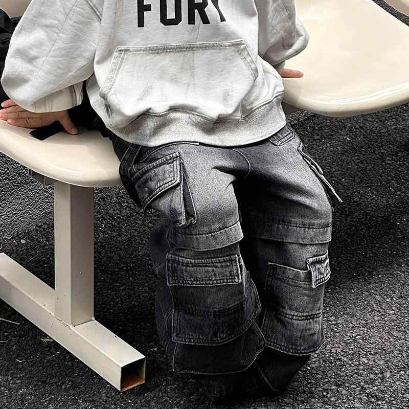 子供用ジーンズ 男の子 デニムパンツ 春秋 中小子供服 長ズボン 90cm～150cm ゆったり ブラック 潮范
