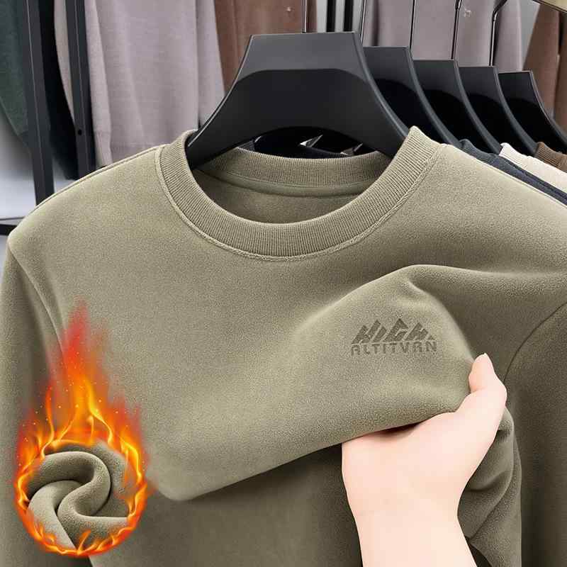 トレーナー メンズ 男性用 裏起毛 スウェットシャツ プルオーバー リブ袖 ゆったり 厚手 ポリエステル 防寒 暖か 秋冬 ベージュ グレー グリーン ブラウン ブラック