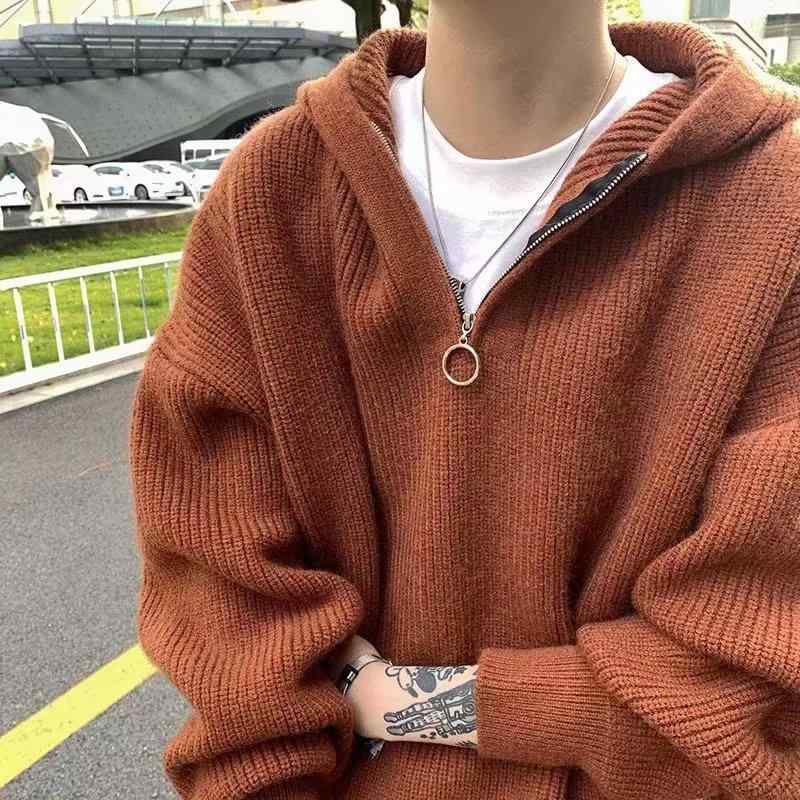 ニット メンズ ハーフジップ パーカー 春物 韓国風 ゆったり 無地 長袖 プルオーバー 普段使い トップス