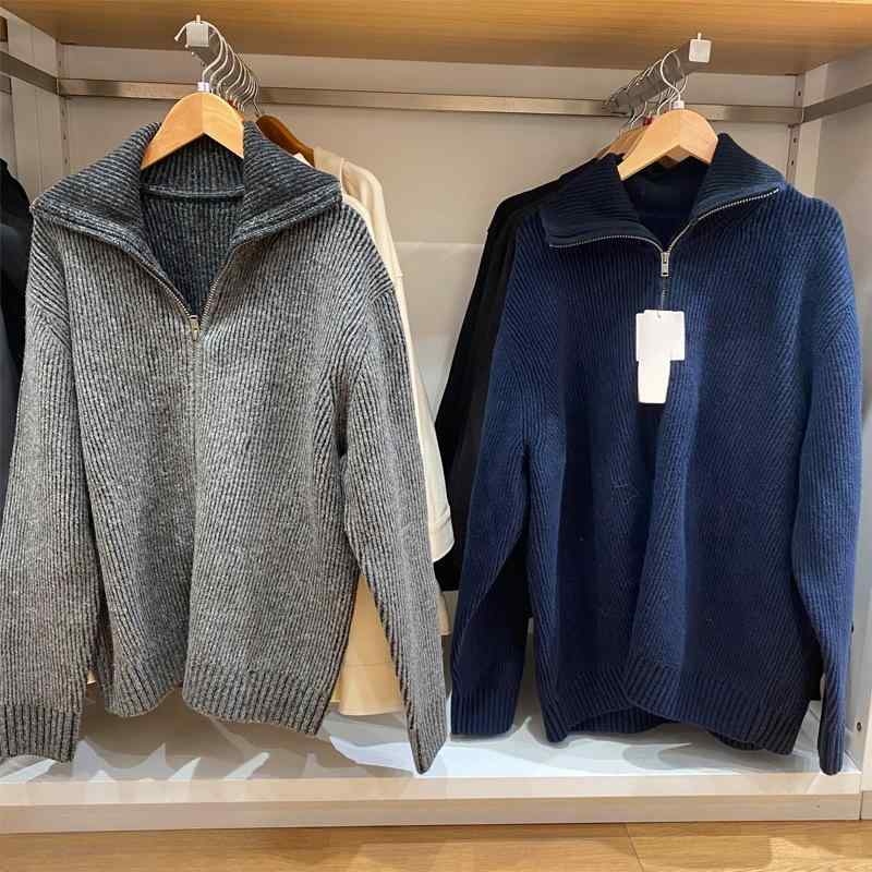 カーディガン メンズ 男性用 ニット リブ 長袖 ジップアップ パーカー トップス 青灰色 紺色 薄手