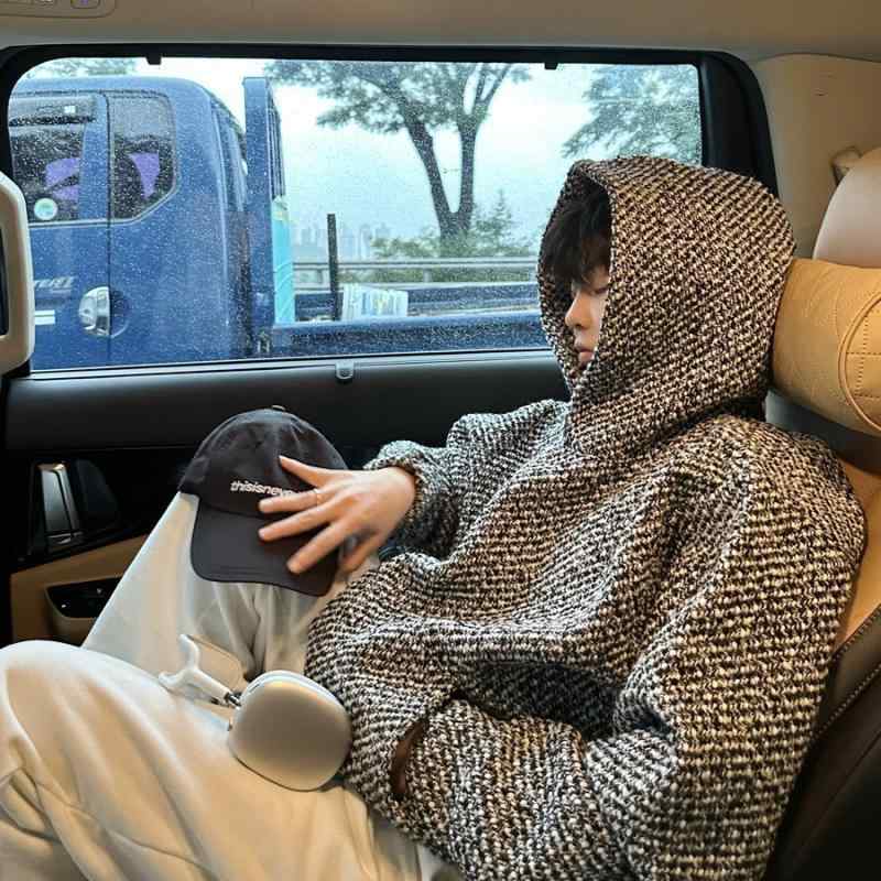 パーカー メンズ 春秋 トップス スウェット プルオーバー フード付き 粗編み 長袖 ゆったり 無地 ポリエステル 普段使い