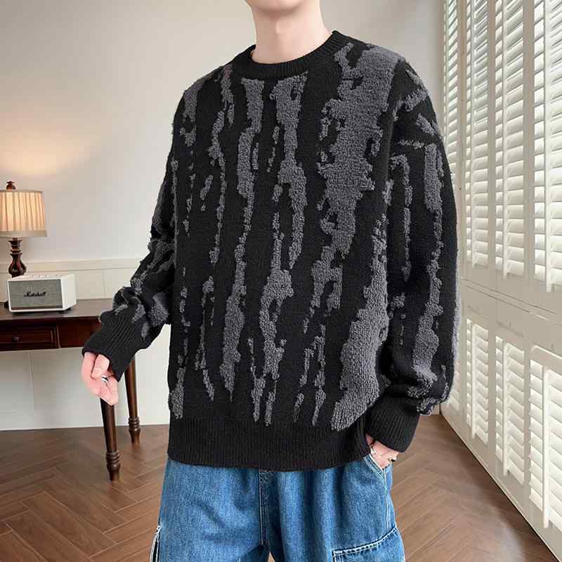 ニット メンズ 長袖 ボーダー柄 秋冬 トップス プルオーバー 暖かい 快適 ゆったり クルーネック 黒 白ニット・セーター