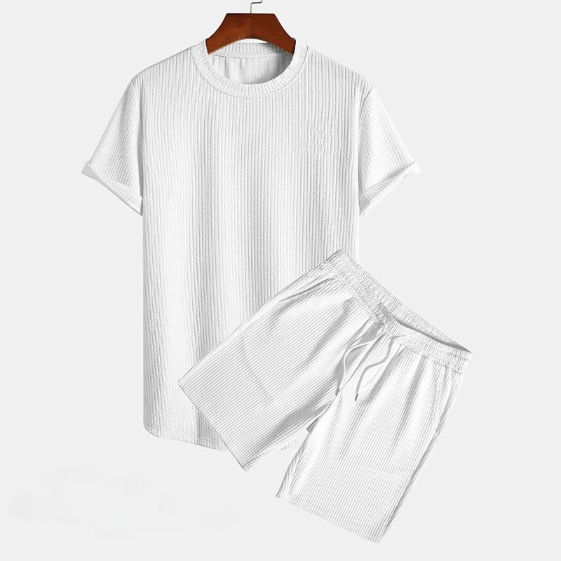メンズ Tシャツ ショートパンツ セットアップ ストライプ柄 コットン混紡 スポーツ カジュアルウェア 男性用 紳士服 トップス ボトムス 春夏 ブラック ホワイト系