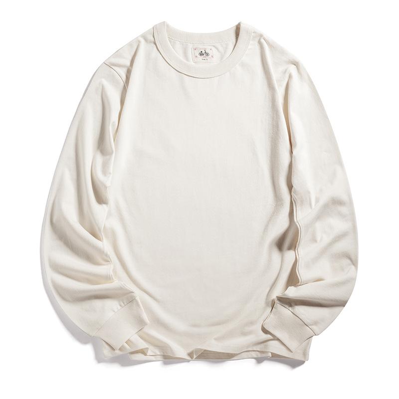 Tシャツ メンズ 男性用 長袖 レトロ 竹節綿 ラウンドネック カットソー コットン100% 無地 カジュアル スタイル