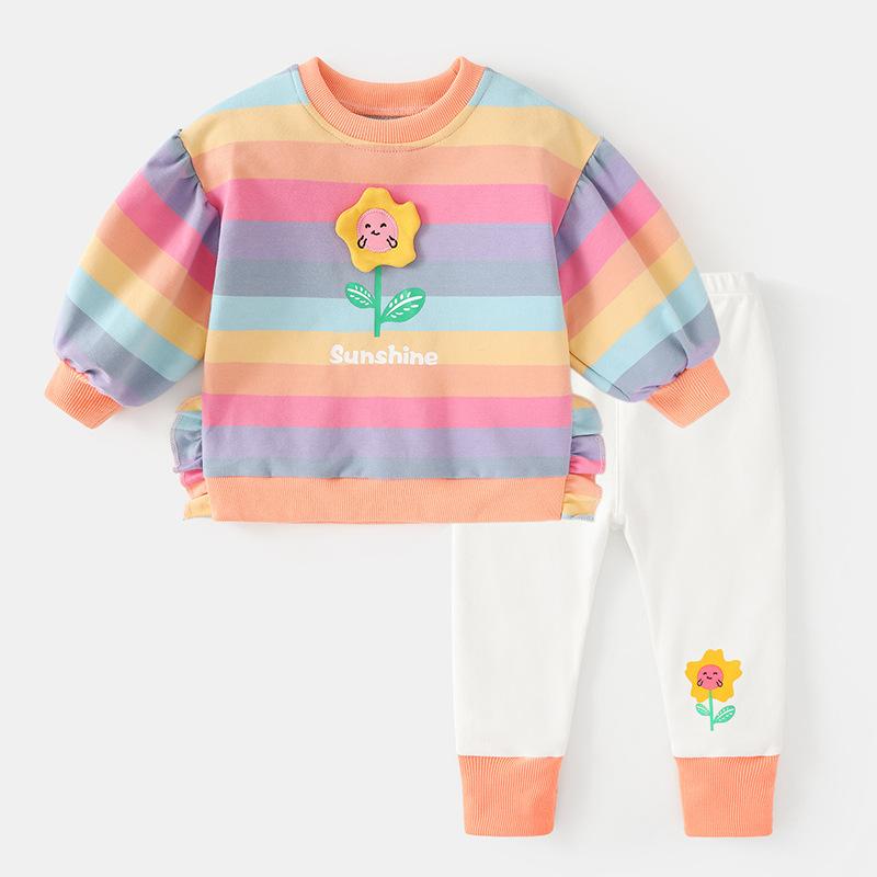 子供用セットアップ キッズ 秋物 2点セット 長袖 パンツ 上下セット かわいい 女の子 ベビー服 赤ちゃん 幼児 普段着 お出かけ 綿90% 80 90 100 110 120