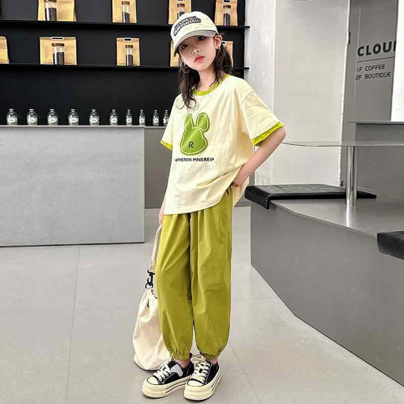 子供用セットアップ ガールズ カジュアル スポーツ 2点セット 夏 女の子 大女児 半袖 Tシャツ パンツ 120 130 140 150 160 170 180cm