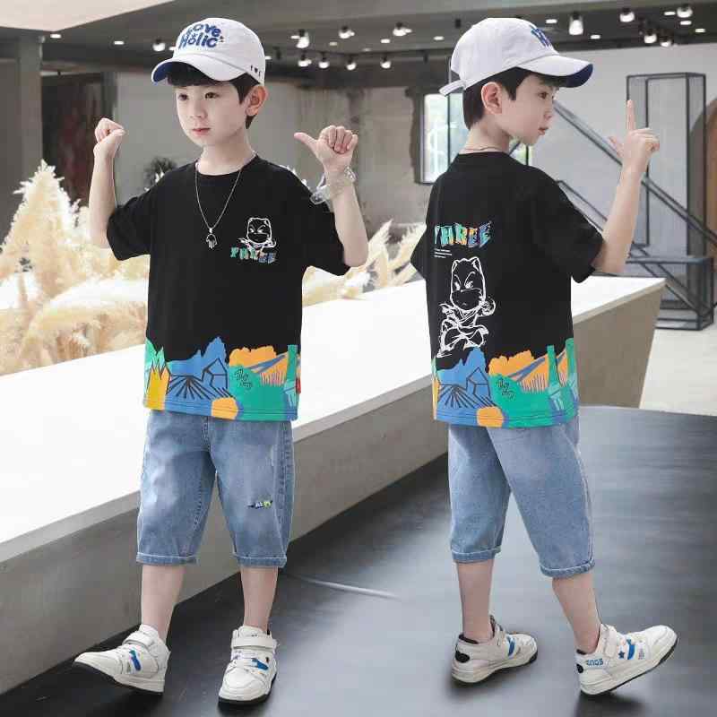 子供服 男の子 夏服 パンツセット 半袖 デニム 2点 セットアップ 薄手 110cm 120cm 130cm 140cm 150cm 160cm