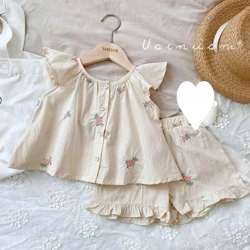 子供服 セットアップ 女の子 夏物 ベビー服 満刺繍 ノースリーブ トップス ショートパンツ 2点セット 80 90 100 110 120 130cm