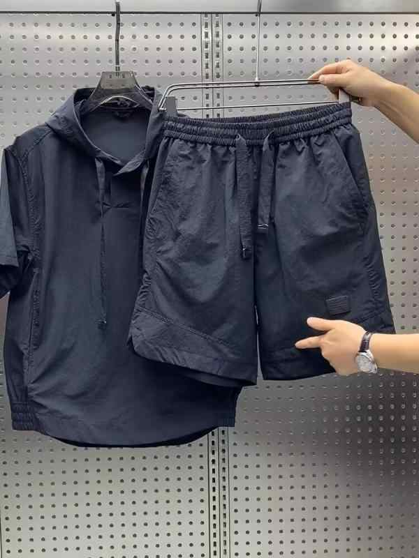 メンズ スポーツウェア セットアップ 半袖Tシャツ 短パン 上下セット カジュアル 部屋着 運動着 コットン混紡 ブラック パープル